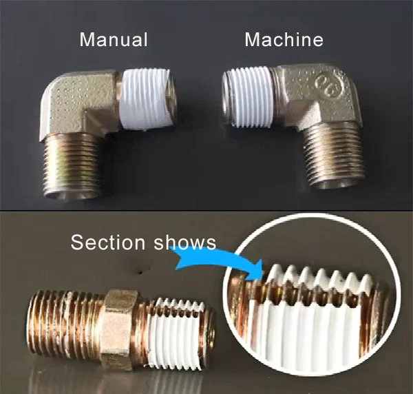 sample display of pipe threads ptfe tape wrapping machine, pipe threads teflon tape wrapping machine, valve fittings teflon tape wrapping machine, screw joints ptfe tape wrapping machine, plumbing fittings teflon tape wrapping machine, water purifier connectorteflon tape wrapping machine, hydraulic oil pipe fittings 