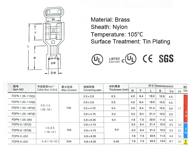 Brass Nylon insulated sheath male and female terminals Roll flag sleeves terminal, Sleeves Terminal, Insulated Terminal